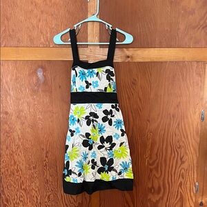 Floral Kids Dress with Black and Blue Accents